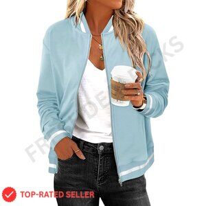 Lightweight Windproof Jacket Casual Long Sleeve Coat Zip Up Fall Fashion